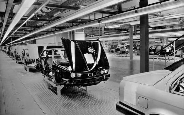 BMW Plant Regensburg in 1987 showing BMW E30 3 Series in production 
